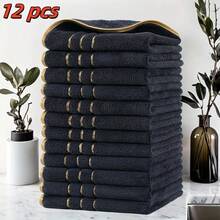 12 قطعة مجموعة مناشف مربعة مخططة باللون الذهبي 35سم*35سم، مجموعة مناشف مربعة كبيرة ذات خطوط عريضة بأداء تكلفة عالي جدًا، فائقة الامتصاص، وظيفة إزالة البقع والتجفيف - متعدد الألوان - مشاهدة 12