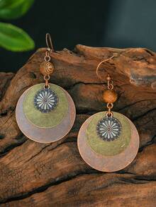 TopHanqi 1 par de pendientes colgantes de metal con diseño geométrico de gota y círculo en estilo bohemio vintage, versátiles para uso diario, ir al trabajo o fiestas de mujeres