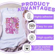 6 قطع ملصقات نقل حراري مزينة بعناصر قرع وردي للكريسماس، ملصقات فينيل مربعة ملونة، رقع قابلة للغسل للكي، مناسبة للخياطة والأعمال اليدوية والموضة، ملصقات DIY للملابس والحقائب الظهر - متعدد الألوان - مشاهدة 3