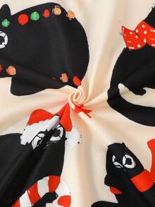 2pcs/Set Boys & Teens Casual Cartoon Cat Animal Print Lapel Long Sleeve Cardigan And Pants Sleepwear Set, Flame Retardant, Suitable For Christmas & All Seasons