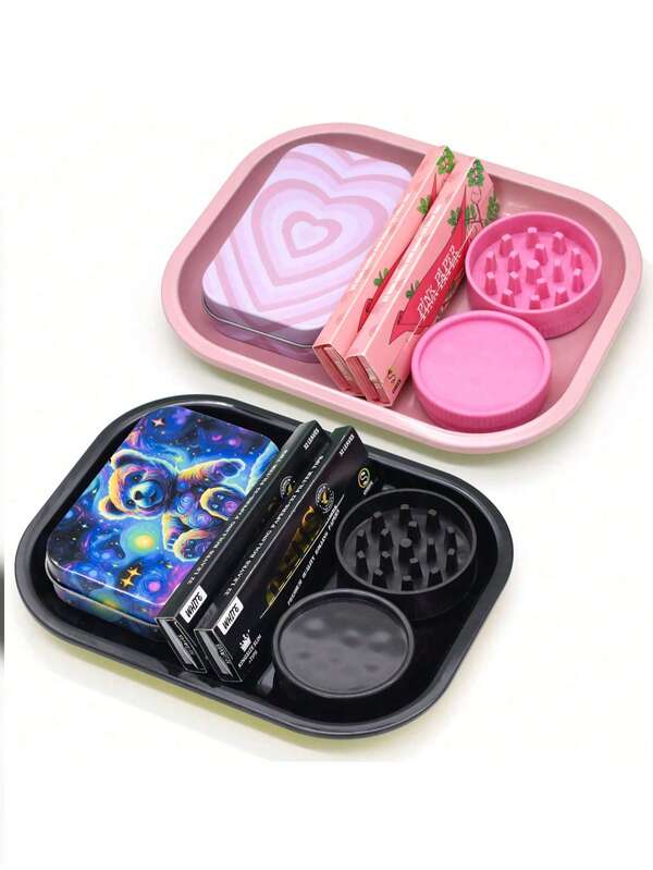 1 Set/2 Set di semplici accessori per il fumo, include 1 vassoio da 18*14cm, 2 pacchetti di cartine per sigarette king size da 110mm, materiale di carta, combustione lenta, astuccio portasigarette in metallo, macinino in plastica, comodo da usare, regalo per fumatori, compleanni, festività, Natale