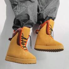 男士时尚百搭雪地靴，厚实保暖冬鞋，防滑中筒靴 - 卡其色 - 查看 4