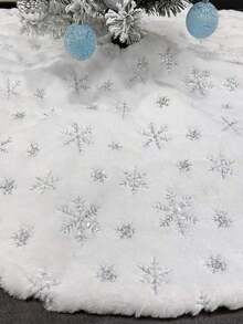1pc Soft Faux Wool Long Plush Pure White Christmas Tree Skirt, Soft Texture Holiday Decor Christmas Tree Skirt, Festive Atmosphere Tree Skirt, Suitable For Scene Decor, Room Decor, Home Decor, Holiday Party Decor, Christmas Decoration - Silver Snowflakes - View 10