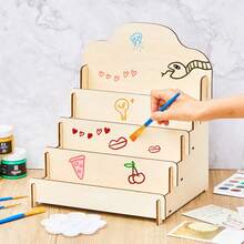 1pc 4-Tier Wooden Card Display Stand - Trapezoid Poster, Desktop Cosmetic Organizer, Office Note Holder, Business Card Rack And Christmas Card Display