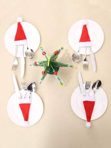 10 piezas Decoraciones Navideñas, Gorros Navideños, Gorros de Tela No Tejida, Set de Cubiertos con Gorro Navideño, Decoración de Botella de Vino Navideña, Navidad