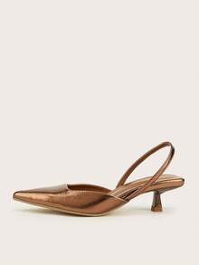 女士纯色真皮小猫跟鞋，优雅尖头高跟凉鞋，时尚踝带高跟鞋，正式场合婚礼派对鞋 - 棕色 - 查看 2