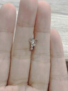 1pc Simple Stainless Steel Heart-Shaped Hollow Out Rhinestone Body Piercing Embedded Nails Valentines