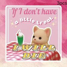 1张/3张可爱卡通猫咪乙烯基贴纸 - 防水、防刮，适用于笔记本电脑、头盔、摩托车、工具箱、吉他、踏板车、汽车 - 俏皮的“如果我没有一点零食我就要死了”设计，配以绿色饮料和星星，摩托车贴纸 | 趣味设计 | 防水剪贴簿用品 剪贴簿文具贴纸 - 彩色 - 查看 10