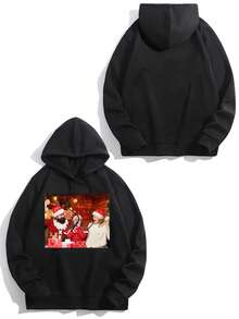 Sudadera con capucha de forro polar personalizada y a medida para mujer, personaliza tu/la de tu pareja/familia/mascota con número de la suerte y bendición, regalo personalizado para el Día de San Valentín, Navidad, otoño, vuelta al cole, moda de otoño/invierno, regalo de fiesta, cumpleaños, talla grande para mujer - Negro - Ver 5