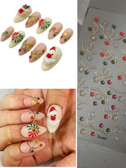 1pc Grid Patterned Star Bowknot Cherry Polka Dot Line Colorful Geometric Five-Pointed Star Adhesive Nail Art Sticker Manicure Decal