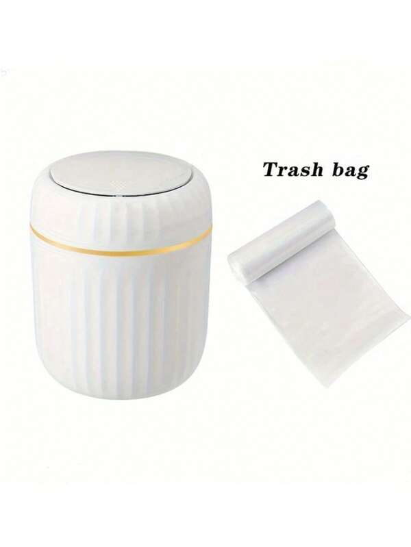Compact Push-Top Recycling Bin, Mini Desktop Trash Can With Lid, Car Trash Can - Durable PP Plastic, Roman Stripe Design With Lid, Suitable For Office, Living Room, And Study Areas, Creative Recycling Bin