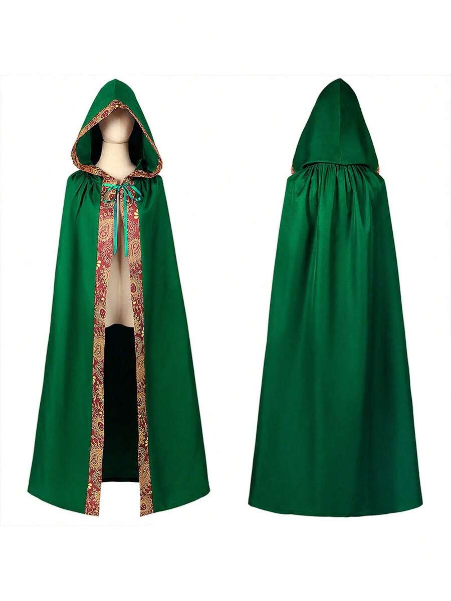 COS Medieval Cape Halloween Costume Cosplay Long Robe Cape Role Play Costume Cosplay Outfit - Green - View 1