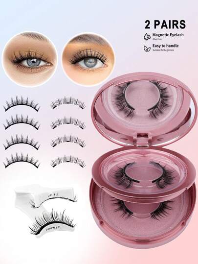 زوجان من رموش مزيفة من الفرو القابلة لإعادة الاستخدام مع مغناطيس للنساء - بدون غراء أو آيلاينر، ذات مظهر طبيعي وفاخر، سهلة التطبيق والإزالة للاستخدام اليومي وتجميل الحفلات