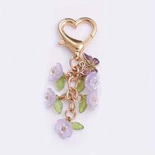 3D Flower Keychain In Pink Gold Alloy, Double Lobster Clasp Key Ring With Vibrant Floral Charm, Chic Bag & Wallet Pendant, Cute Gift For Women - Màu tím - Xem 7