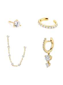 4 Pcs Classic Gold Plated Cubic Zirconia Drop Dangle Earrings For Women Cz Zirconia Chian Stud Earrings Set - 4pcs/set - View 5