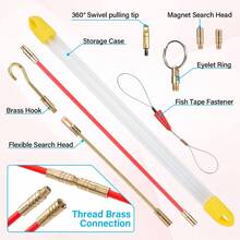 10Pcs 33/45CM Red Fiberglass Wire Cable Push Puller Running Rods Fish Pulling Kit Wall Electrical Wires With Hook Rods Tool