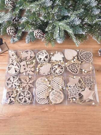 12 sztuk drewnianych zawieszek o tematyce bożonarodzeniowej, anioł renifer, płatek śniegu, choinka w kształcie serca, kreatywne drewniane dekoracyjne zawieszki świąteczne, dekoracja choinkowa, odpowiednie do dekoracji bożonarodzeniowych, dekoracja choinkowa, zawieszki świąteczne, prezenty świąteczne, artykuły imprezowe, elementy dekoracyjne o świątecznej atmosferze, salon, sypialnia, dekoracja domu, dekoracje świąteczne, prezenty świąteczne, dekoracje świąteczne