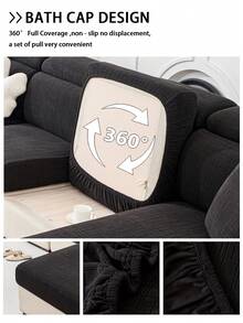 1pc Plush Velvet Sofa Seat Cushion Cover, Waterproof Anti-Slip Slipcover, Soft Skin-Friendly Modern Style, Pet Scratch Resistant, Suitable For L-Shaped Sofa And 1/2/3/4 Seater Sofa, All Season (Sold Individually) - Black - View 8