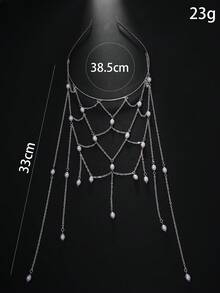 1 pieza Cadena para el cabello con borlas de malla hechas a mano y perlas falsas, diadema de perlas falsas versátil para novia, accesorio de cabello de alta gama para decoración de boda, tocado