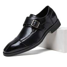 DESAI Men's Formal Leather Shoes, British Style Color Block Monk Strap Dress Shoes, Business Formal Wear, Groom Wedding Shoes, Versatile Brogues - Black - View 6