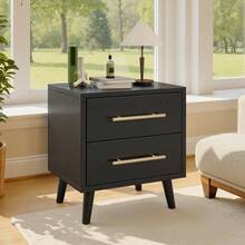 [2pc]Modern Nightstand With Drawers, 2 Drawer Dressers With Gold Handles, End Side Table For Bedroom, Living Room, Black - 黑色 - 查看 4