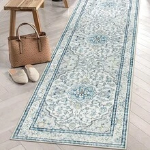 Tappeto passatoia lavabile in stile orientale, tappeto passatoia lungo blu per bagno, tappeto passatoia tradizionale a basso pelo e ampio per ingresso e corridoio, (Blu)