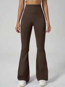 Pantalones deportivos de cintura alta sin costuras con pierna acampanada - Marrón - Ver 8