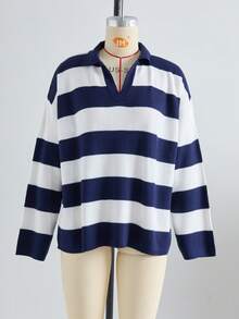 Solid Color Casual Fine Cashmere Sweater For Dates - Blue and White - View 5