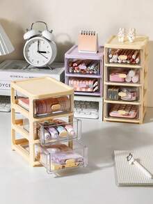 1pc 2/3/4/5 Drawer Transparent Plastic Desktop Storage Box, Office Supplies, Cosmetics, Jewelry Organizer With Drawers, Stackable Desk Organizer Cabinet - Multicolor - View 1