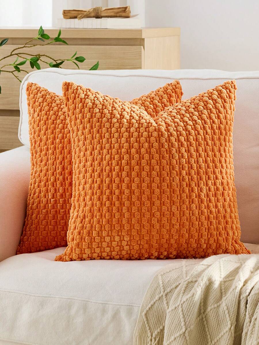 1pc/2pcs Set Semi-Circle Geometric Pattern Pillow Case, Canvas Circle Velvet Embroidery Crafted Square Cushion Cover, For Daily Use In Bedroom, Living Room, Sofa, Yard, Garden Decor, Without Core 30*50cm 45*45cm - Orange - View 1