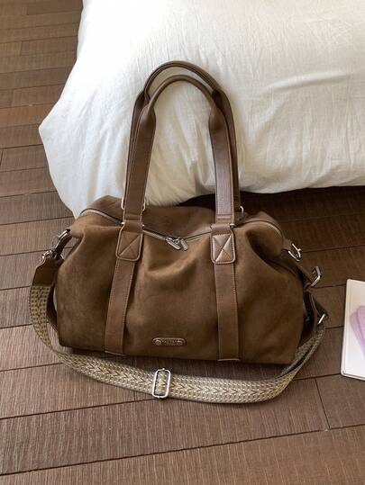 Neue modische lässige einfarbige Retro-Umhängetasche, markanter Trageriemen, Damen Shopper mit großer Kapazität