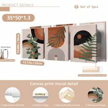 3pcs/Set Abstract Nature Oil Painting Print - Desert And Palm Leaves, Mid-Century Modern Bohemian Decor Suitable For Home Decor, Room Decor, Bedroom Decor, Living Room Decoration, Bathroom Decor, Wall Decor, Optional Wall Art With Frame