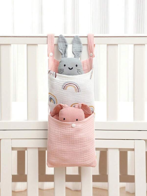 Baby Crib Hanging Storage Bag For Diapers, Teethers, Toys, Bedside Organizer Pocket, Multi-Functional Stroller Hanging Storage Bag