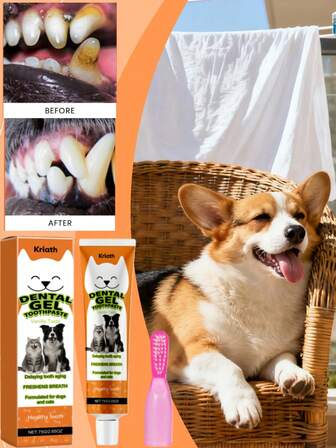 1 pieza Set de pasta de dientes con sabor a vainilla para mascotas. Pasta de dientes para mascotas para limpiar manchas, dientes amarillos y mal aliento. Pasta de dientes para mascotas para refrescar el aliento, el mal aliento y la limpieza del sarro. Pasta de dientes de cuidado oral para perros y gatos