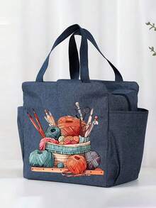 Large Capacity Woven Storage Bag - With Zipper Design, Machine Washable Polyester Craft Bag, Suitable For Knitting, Crochet, Weaving - Perfect Gift For Crafting Lovers (Red), Patterned Tote Bag, Zipper Closure Lunch Bag Lunch Bags Insulated Lunch Bag Cooler Bag Lunch Box Lunchbox For Women For Men Travel Essentials - Multicolor - View 6