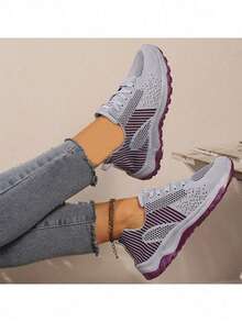 Zapatos deportivos de moda para mujer, huecos, Zapatos Deportivos Casuales y de Moda para Mujer: Con Cordones y Huecos, Transpirables y Ortopédicos – Ideales para Verano: Caminar, Entrenamiento, Tenis y Senderismo - Gris - Ver 6