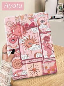 1 Pc Pink Tarot Card Pattern Tablet Case & Kindle E-Book Case Compatible With 10th Generation, 10.2/Mini6/Mini7/9.7 Inches, Compatible With Samsung Galaxy Tab A9 Plus, Kindle (11th Generation-2024 Release)(6 Inch), Kindle Paperwhite 12th Gen 2024, Great Holiday Gift, Stylish And Simple Pattern. - Multicolor - View 2