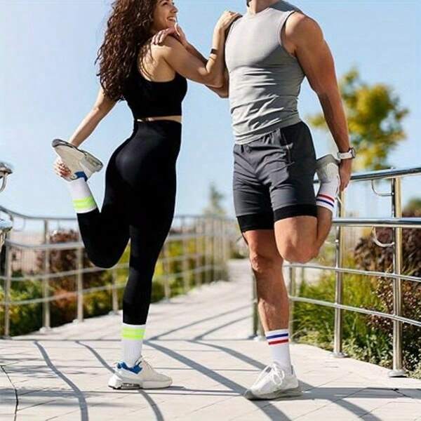 5 pares de calcetines de tripulación a rayas retro, calcetines unisex de media pantorrilla, rayas arcoíris para todas las estaciones, símbolo de tobillo, desbloqueando el estilo casual estadounidense