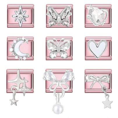 1pc DIY Italian Module Bracelet With Heart & Butterfly Elements, Suitable As Party Gift For Friends/Couples, Applicable For Christmas, New Year, Halloween, Valentine's Day, Charming Design, Stainless Steel Jewelry, Local , Practical & Fashionable, Rhinestone Design, Christmas Style, Christmas Decor, Party Outfit Guide, Christmas Gift Supplies, Christmas Home Atmosphere, Retro Summer, Elegant Attire, Halloween Accessories, And Suitable For All Seasons, School, Gala, Graduation