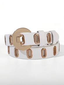 1pc No Punch Hollow Buckle Waist Belt, Fashionable Punk Slot Buckle, Versatile Belt, PU Leather, For Women - Multicolor - View 5