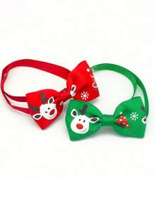 10pcs Random Color Christmas Pet Bow Tie Collar, Kitten/Puppy Necktie Accessories - Multicolor - View 9