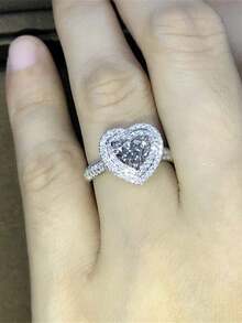 1 chiếc nhẫn hình trái tim lãng mạn đính đá Cubic Zirconia, quà tặng Ngày Valentine cho nữ, thích hợp cho đám cưới, lễ đính hôn, kỷ niệm, tiệc tùng và các dịp khác. - Bạc - Xem 4