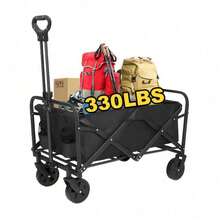 220 Lbs/ 450 Lbs Heavy Duty/ 680 Lbs Practical Fully Foldable Cart, Large Capacity Camper Suitable For Yard Shopping/ Sports/ Outdoor/ Gardening Equipment Transport, Black Multi-Purpose Tool Cart, Outdoor Utility Cart, Foldable Design, Heavyduty Cart - 黑色 - 查看 8