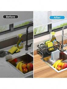 1pc Multifunctional Drain Rack, Kitchen Storage Rack, Sink Dishcloth Countertop Detergent Sponge Holder, Plastic Material, Drain Rack Only Without Other Products - Multicolor - View 10