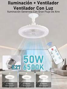Ceiling Fan Lamp With LED Light, Ceiling Fan, Fan Light, With Remote Control Ceiling Fan Light, Small Semi-Embedded Installation, Suitable For Silent Invisible Ceiling Fan Lights In Balconies, Corridors, Restaurants And Kitchens. - Con Control Remoto - View 2