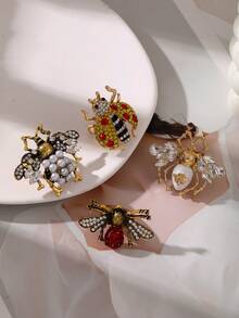 1pc Personalized Punk Rock Alloy Set With Artificial Crystal, Zirconia, Pearl, Ladybug & Bee Insect Series Open Ring, Versatile Jewelry Gift For Friends, Siblings, Classmates, Suitable For Men And Women (The Vintage-Style Red Ring Is A Distressed Version With An Adjustable Open Ring Band, Made Of Alloy Material That Is Soft And Easy To Adjust) - Bee Ring - View 5