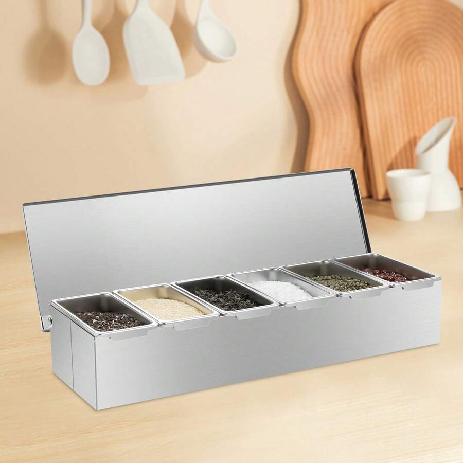 HaroldDol Stainless Steel Seasoning Spice Box Jar Condiment Dispenser Storage Container The Best Gift/Present For Family&Friends Happy Christmas - Silver - View 1