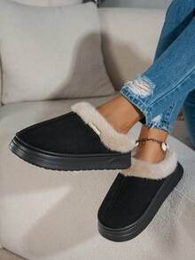Women Slippers Fashion Anti-Slip Soft Sole Outdoor Indoor Warm Comfort Men Casual Plush Winter Snow Boots - màu đen - Xem 3