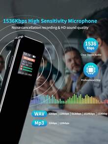 带播放功能的录音机，数字录音机设备，录音电话录音机，具有降噪功能和高清 1536 Kbps 音质，便携式录音设备，用于讲座会议、课堂长时间录音的小型录音机，支持 MP3 音乐播放，230mAh - 黑色 - 查看 6