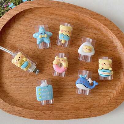 Capa protetora para cabo de dados carregador anti-quebra desenho animado celular cabeça fio fivela proteção para fio